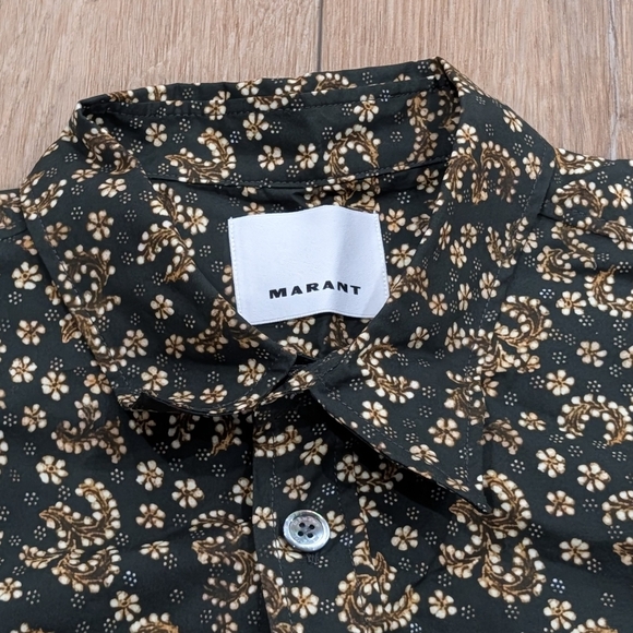 $390 Mens Isabel Marant "Labilio" Floral SS Button Up Shirt Black/Ochre Large - Picture 2 of 7
